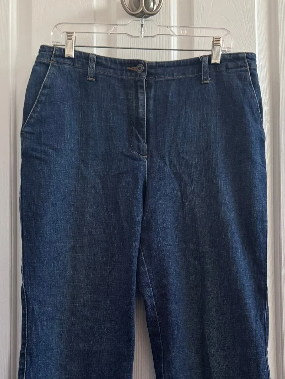 Talbots Wide Leg Stretch Dark Blue Denim Jean Pant Trouser Sz 12, Like New! - Picture 2 of 5